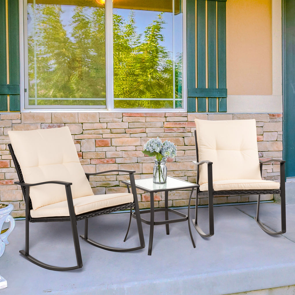 3 Piece Beige Outdoor Rocking Chair Set C80886