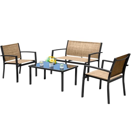 4 Pieces Patio Furniture Set with Glass Coffee Table S115