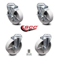 Semi Steel Cast Iron Swivel Caster Set of 4 with Roller Bearing - 5 inch x 1.5 inch Silver Wheels A2263
