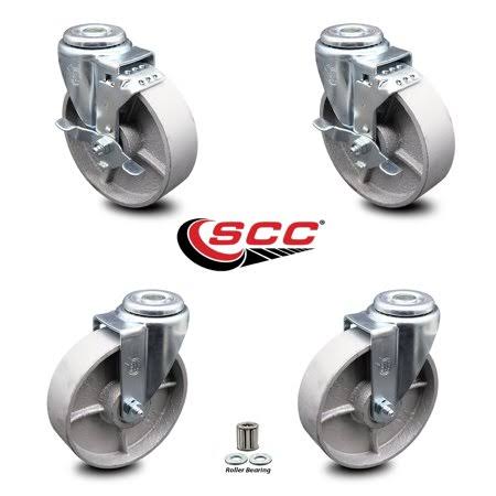 Semi Steel Cast Iron Swivel Caster Set of 4 with Roller Bearing - 5 inch x 1.5 inch Silver Wheels A2263