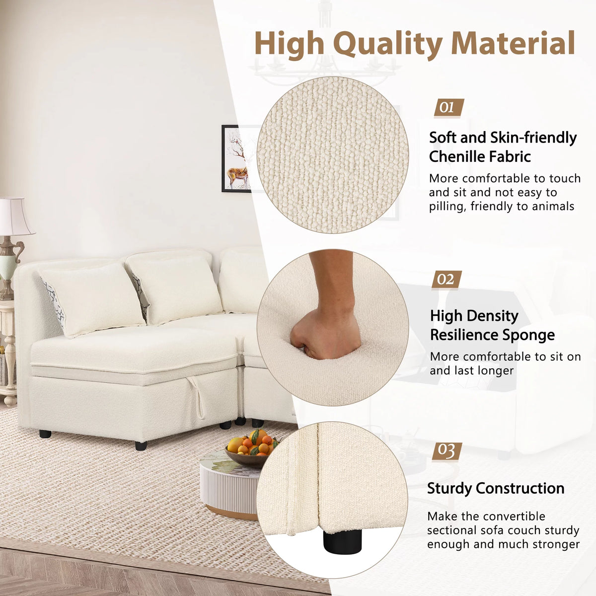Oversized Chenille Sectional Sofa with Storage S465570