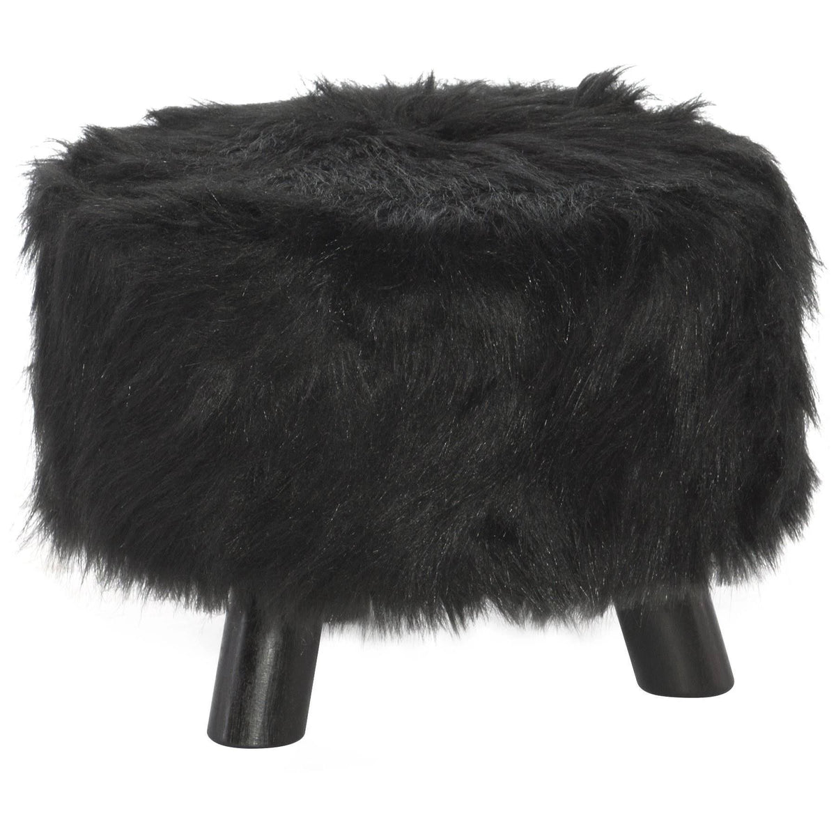 Black Faux Fur Upholstered Wooden Foot Stool R1610