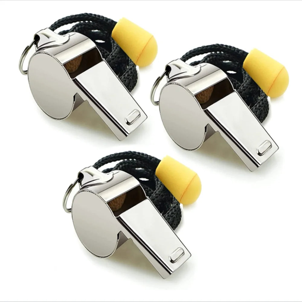 3 Pack Stainless Steel Sports Whistles with Lanyard M4586