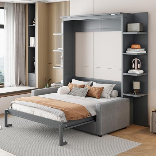 Queen Size Gray Murphy Bed with Sofa Cushion Z825373