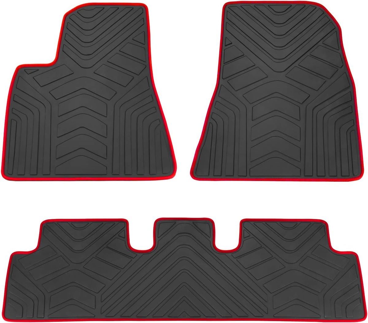 Black Red Rubber Car Floor Mats Set N55465