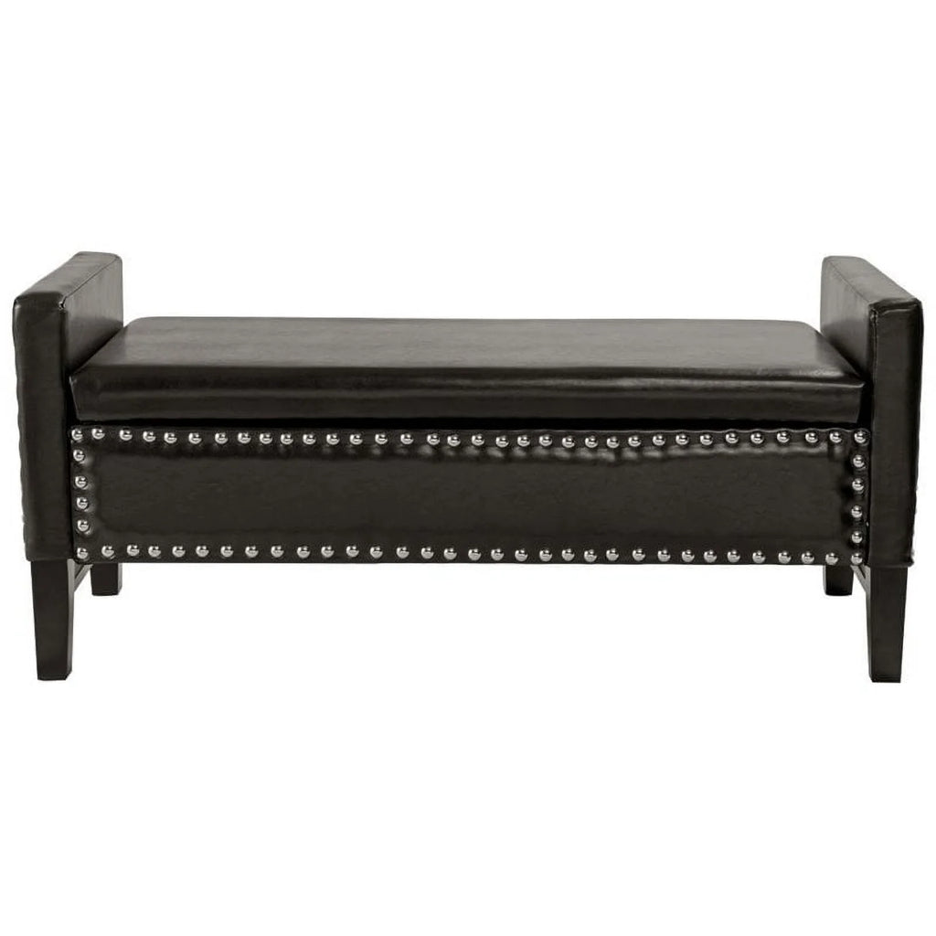 Espresso Faux Leather Storage Bench with Nailhead Trim B1717