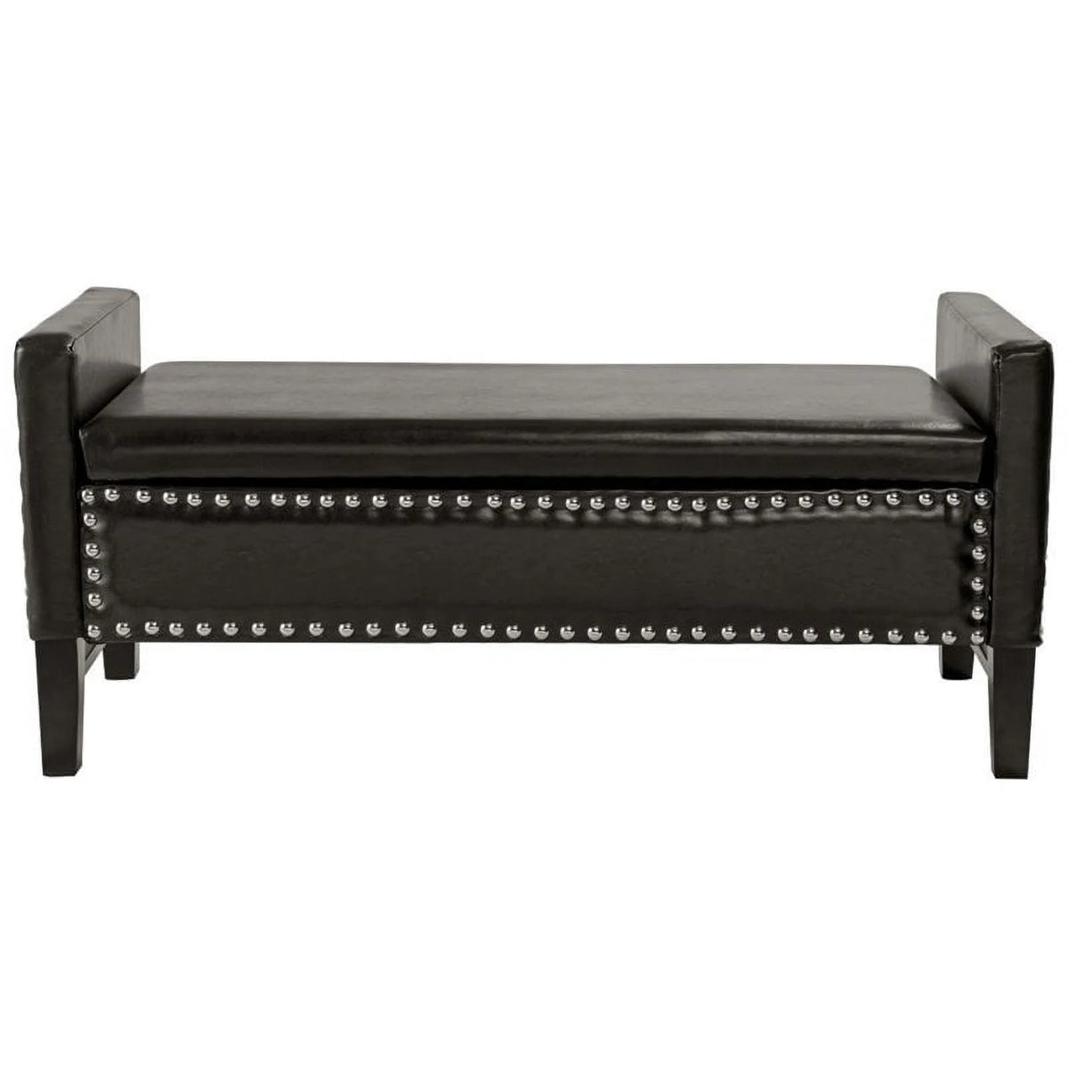 Espresso Faux Leather Storage Bench with Nailhead Trim B1717