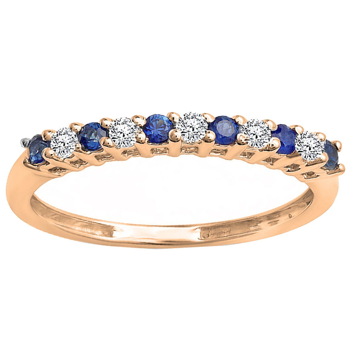 14K Rose Gold White Diamond Blue Sapphire Stackable Wedding Band D39567