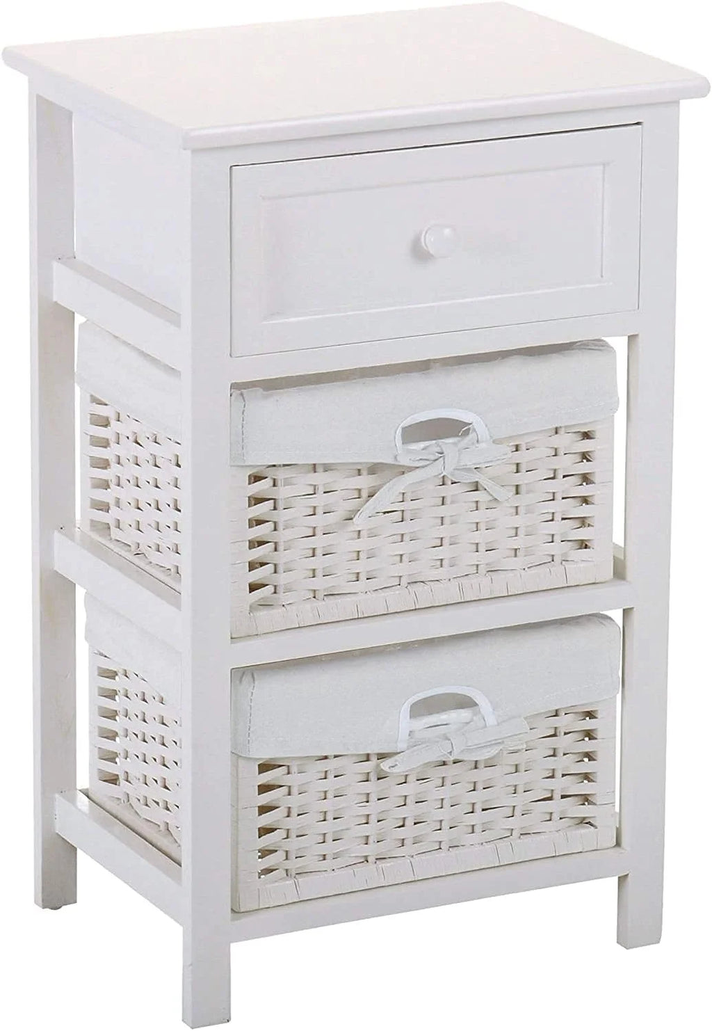 White 3 Tiers Nightstand with One Drawer 2 Baskets H4675