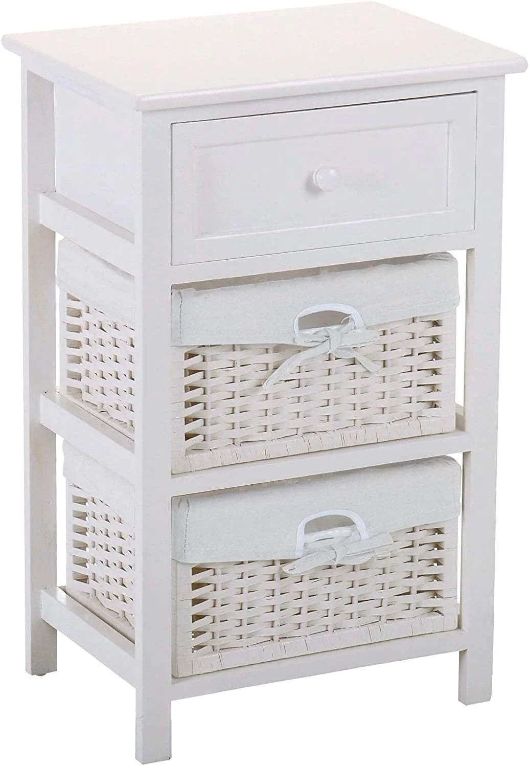 White 3 Tiers Nightstand with One Drawer 2 Baskets H4675
