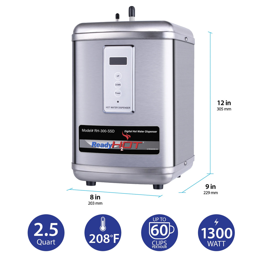 Digital Hot Water Dispenser 1300W with Brushed Nickel 2 Handle Faucet J69989