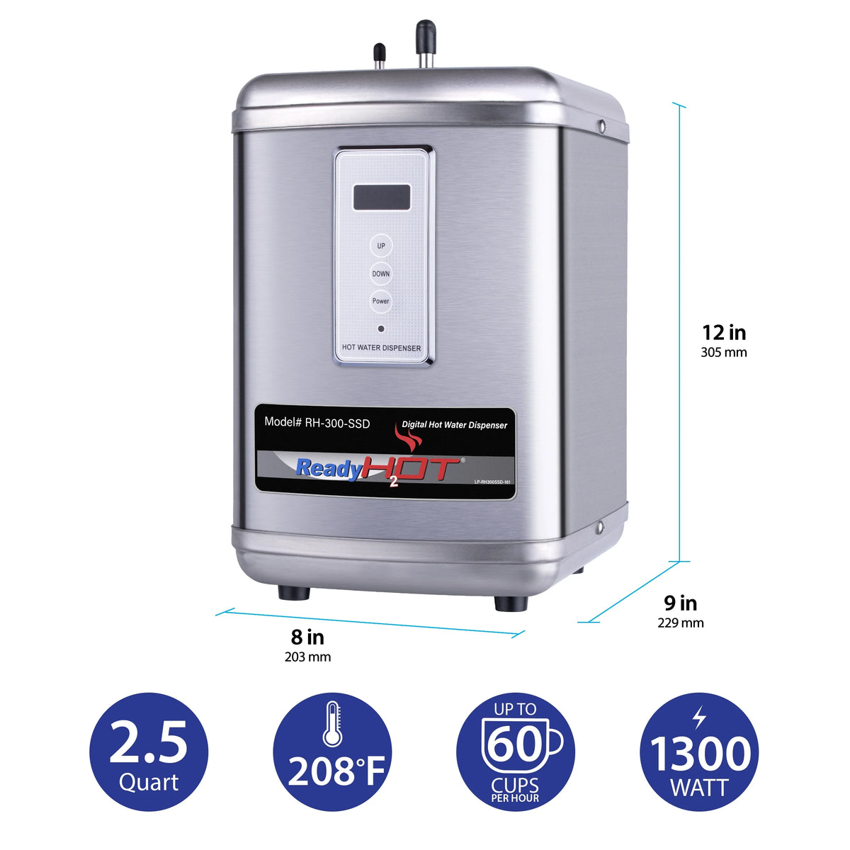 Digital Hot Water Dispenser 1300W with Brushed Nickel 2 Handle Faucet J69989