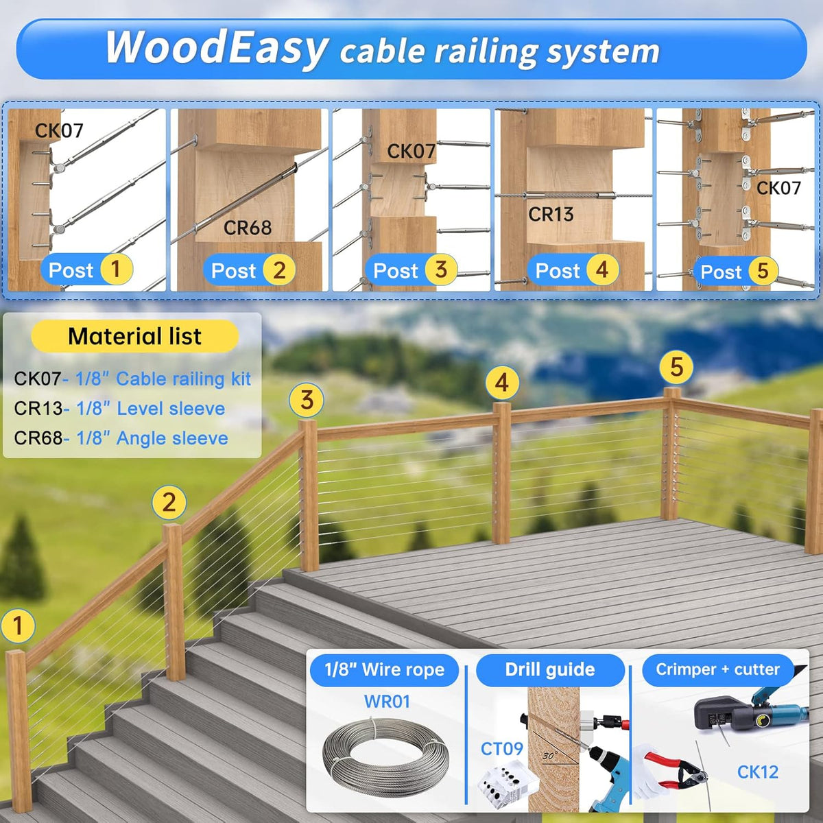 20 Set Cable Railing Kit 1/8 Swage Toggle Turnbuckle Hardware T316 Stainless Steel Angle 180° Adjustable J1271