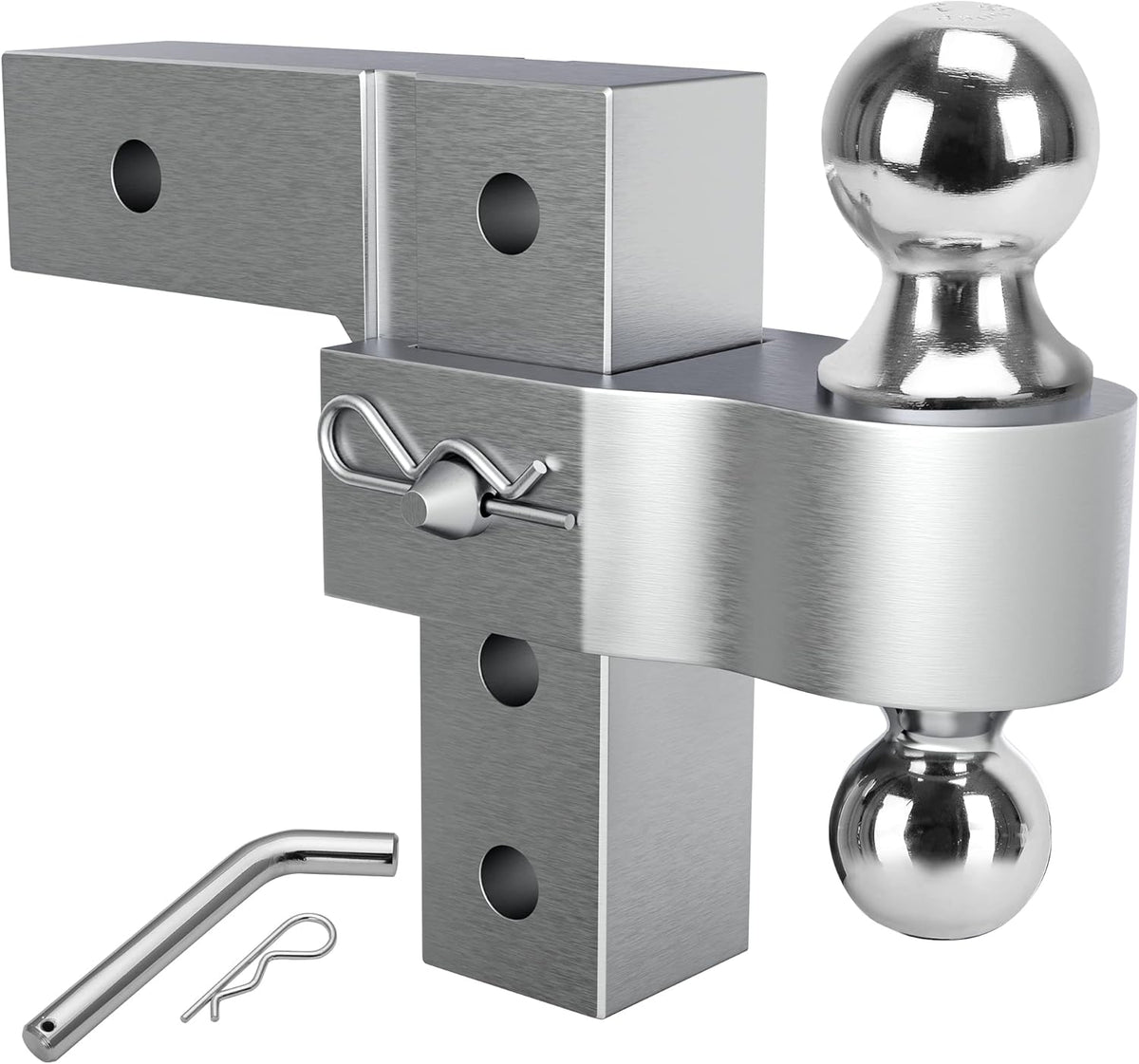 Adjustable Trailer Hitch Ball Mount, 2-Inch Receiver, 6-Inch Drop, Forged Aluminum Shank, 2'' & 2-5/16'' Combo Tow Balls, Stainless Steel Pins, Black T625