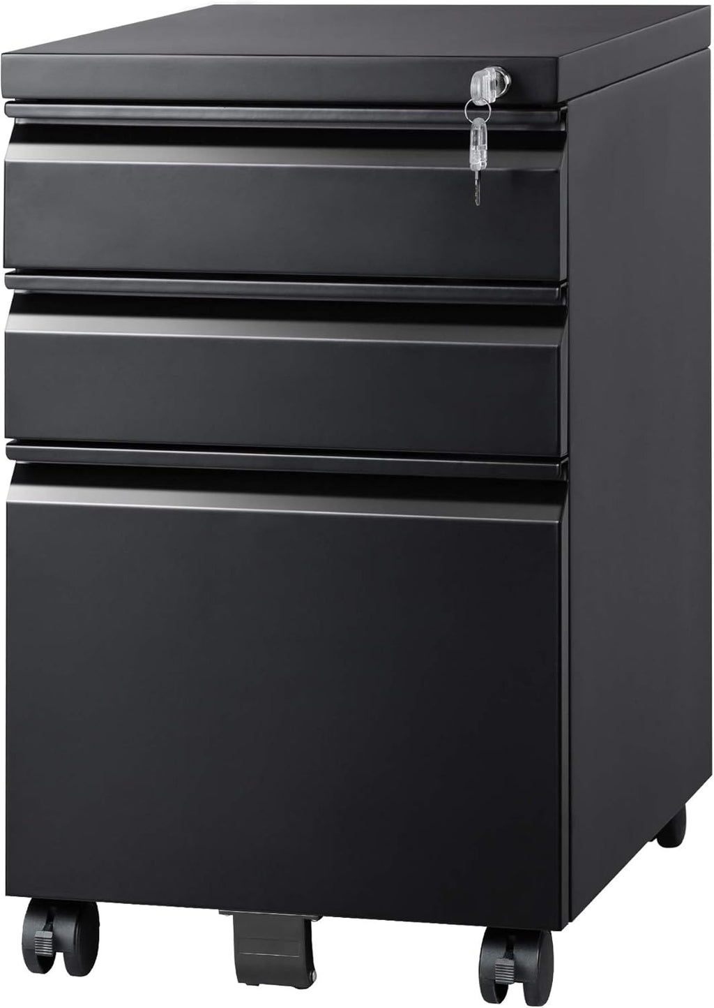 White 3 Drawer Mobile File Cabinet with Lock S9046