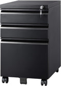 White 3 Drawer Mobile File Cabinet with Lock S9046