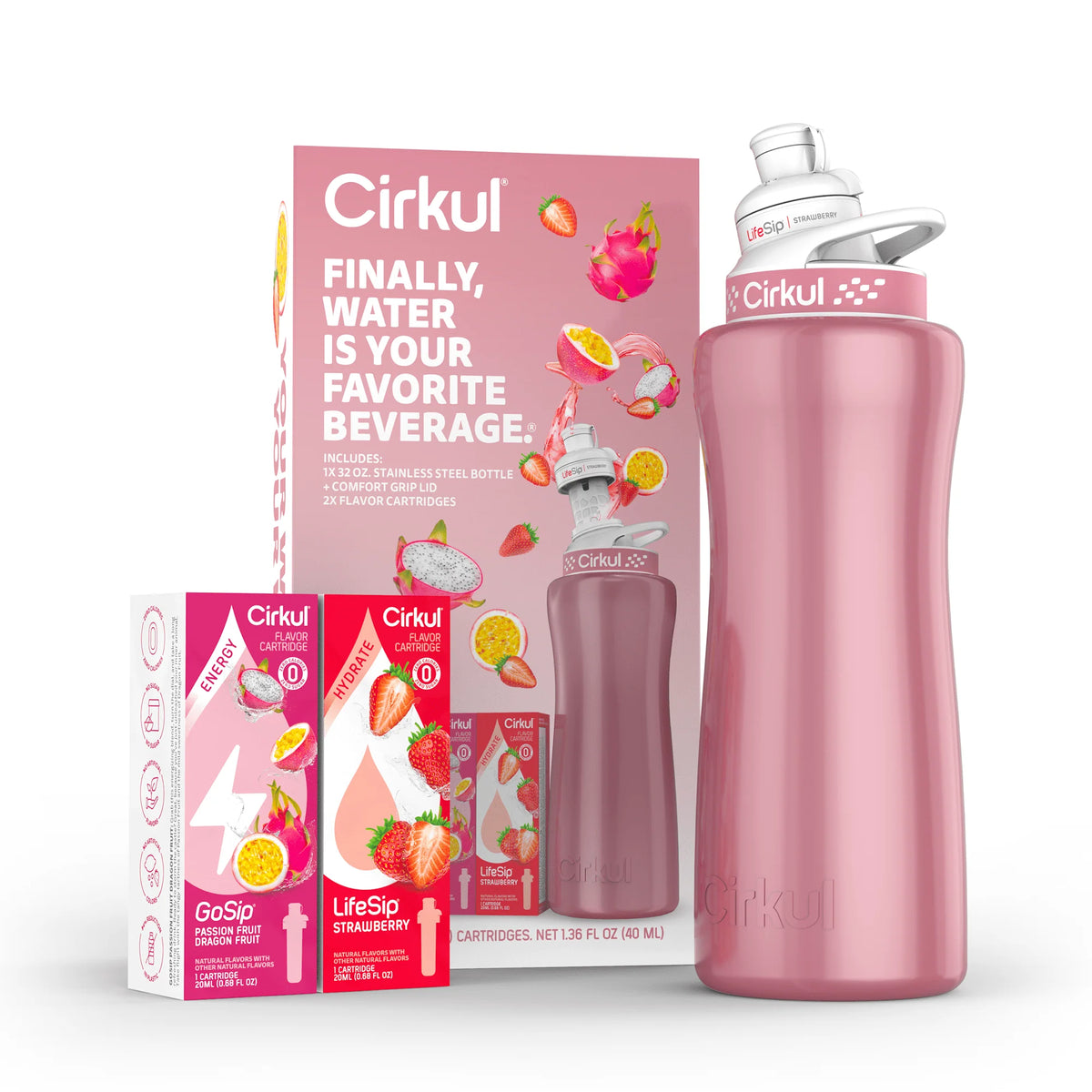 32oz Rose Gold Stainless Steel Water Bottle Starter Kit with Lid and 2 Flavor Cartridges Y454137