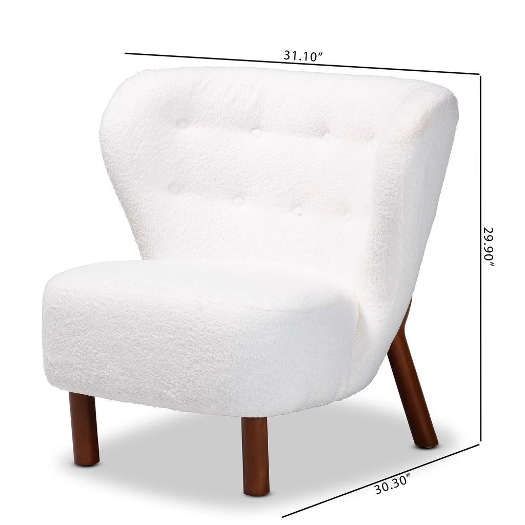 White Boucle Upholstered Wood Accent Chair Z169949