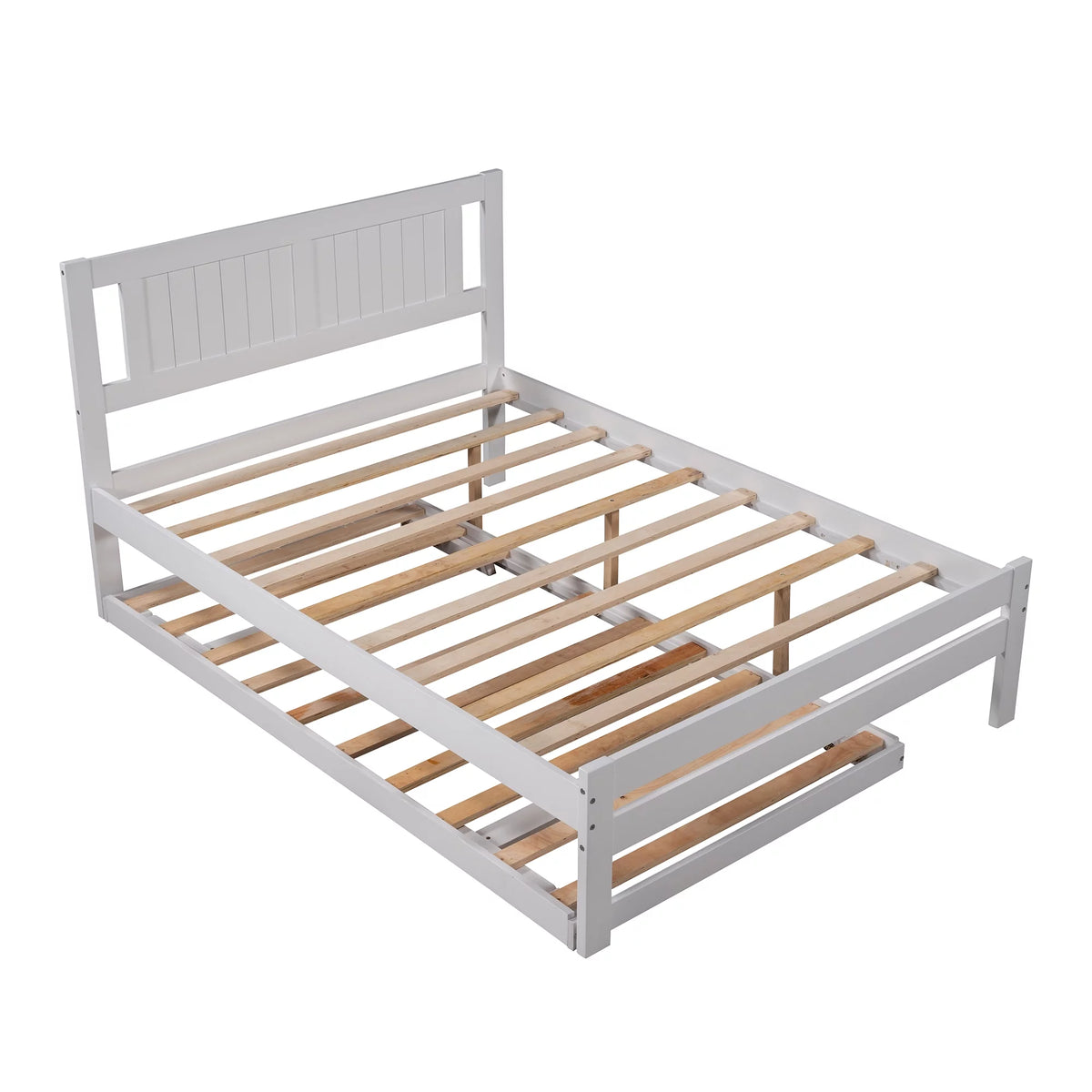 Platform Bed with Adjustable Trundle, Solid Wood, Headboard K652