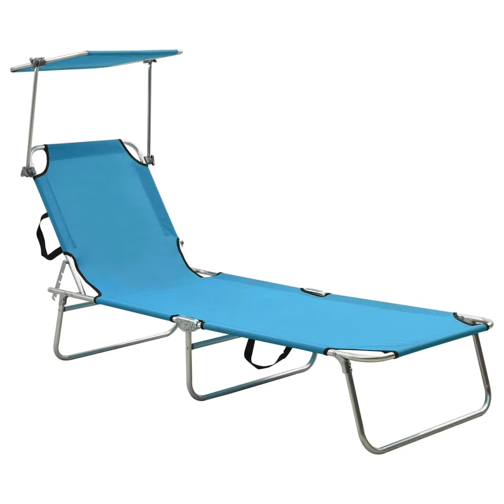 Folding Sun Lounger with Canopy Steel Turquoise and Blue J304714