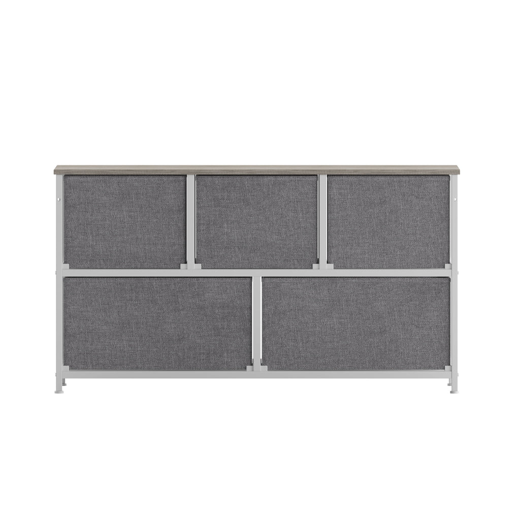 5 Drawer Storage Dresser with White Cast Iron Frame and Light Natural Wood Top E838959