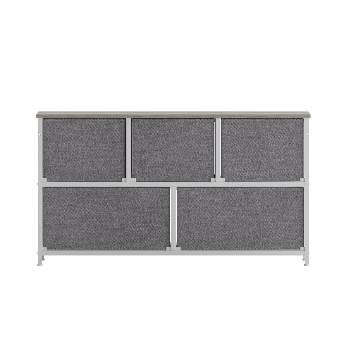 5 Drawer Storage Dresser with White Cast Iron Frame and Light Natural Wood Top E838959
