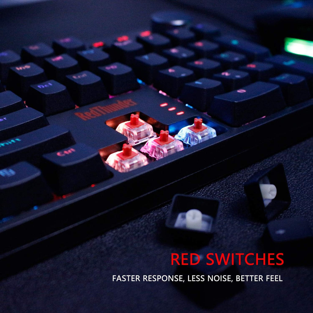RedThunder K55 Mechanical Gaming Keyboard, Quiet Red Switch, Chroma RGB Lighting, Soft Leather Wrist-Rest, Standard Full Size Wired Keyboard with Dedicated Media Keys & Dial for PC M584