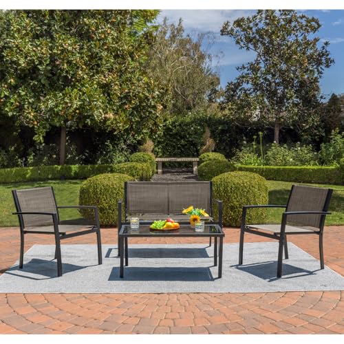 4 Pieces Patio Furniture Set with Glass Coffee Table S115