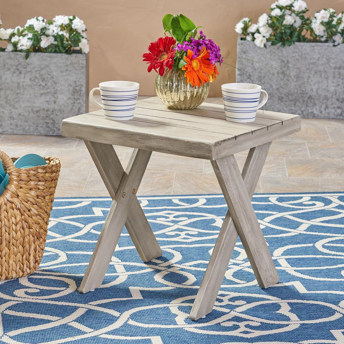 Sandblast Light Grey Acacia Wood Side Table Z92196