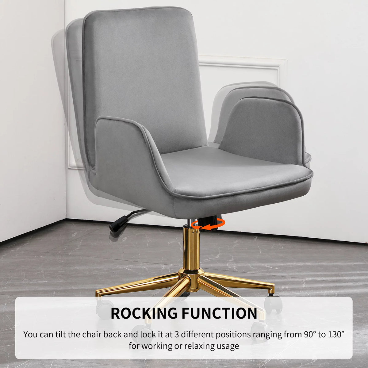 Grey Velvet Upholstered Desk Chair F6897