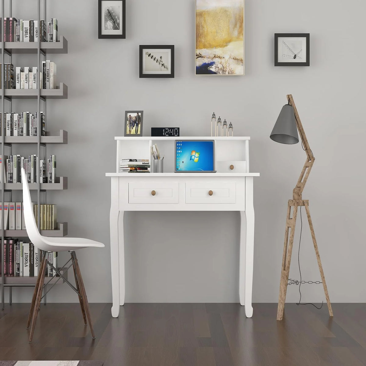 White 32 Inch Writing Desk with Storage Drawers C9454