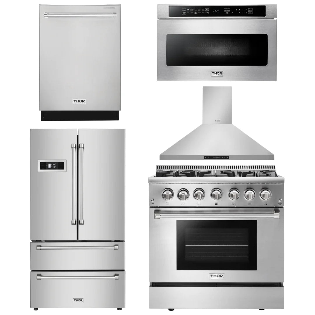 36 Propane Dual Fuel Range, Range Hood, Microwave, Refrigerator, Dishwasher J5221