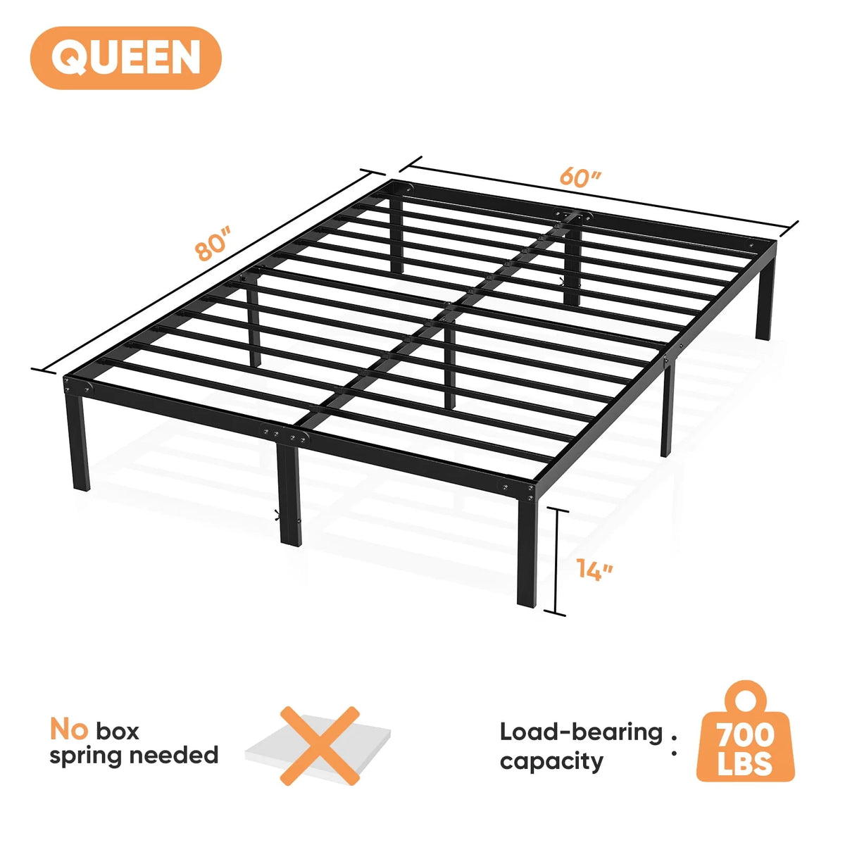 Queen Size Black Metal Platform Bed Frame U653