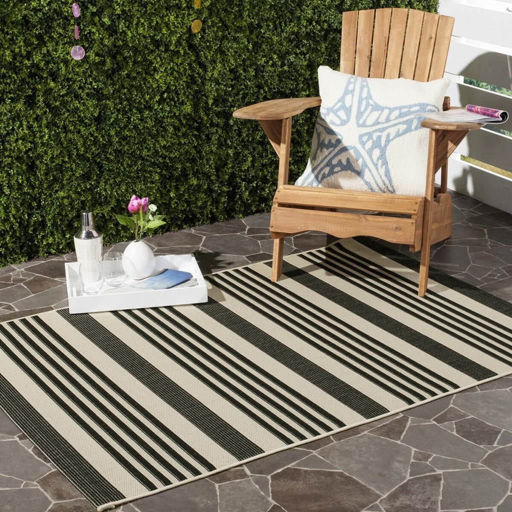 Black/Bone Striped Square Indoor/Outdoor Area Rug Y906