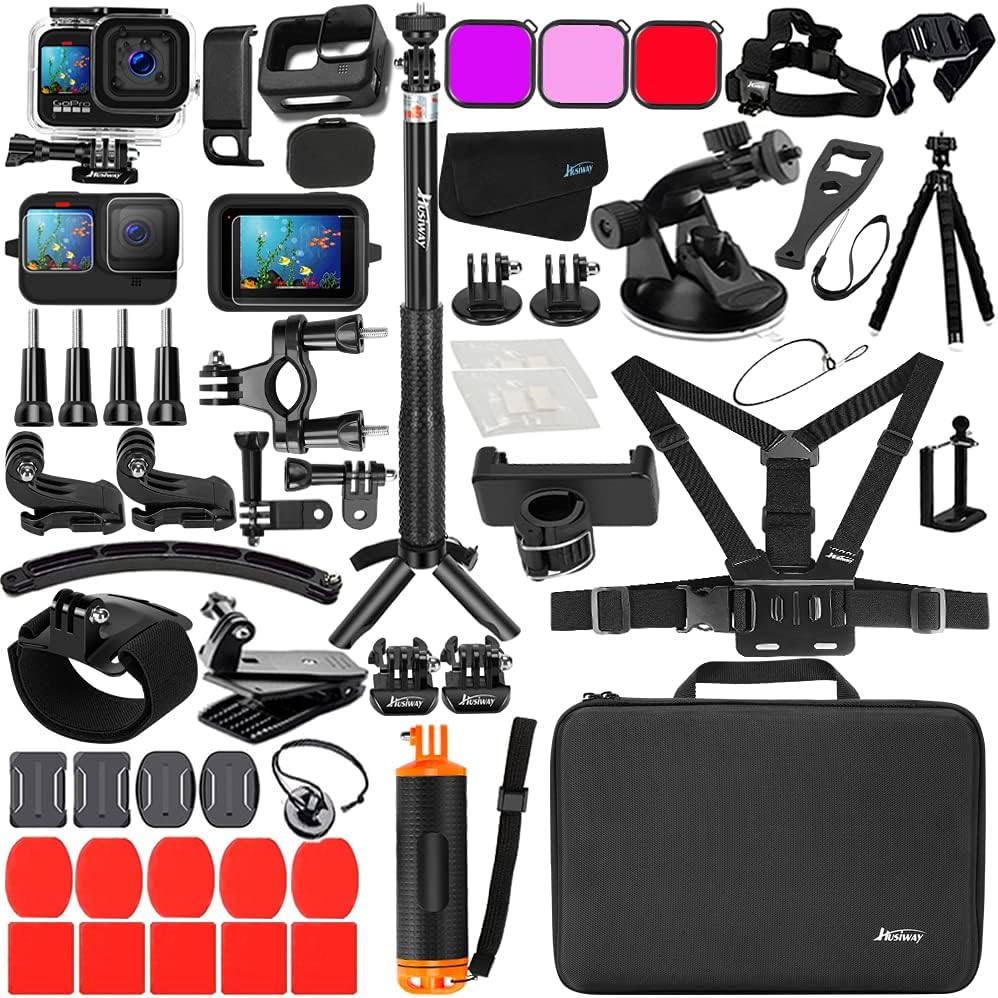 Battery Cover Door Waterproof Housing Silicone Case Glass Screen Protector Grip Pole Bundle for Gopro Hero 10 9 Black M98157