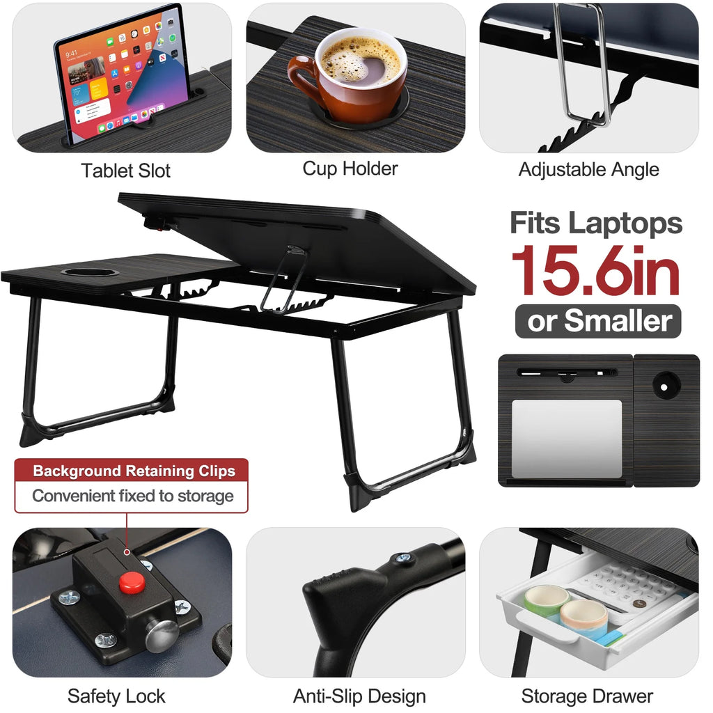 Foldable Adjustable Lap Desk with Cup Holder, Black G249473