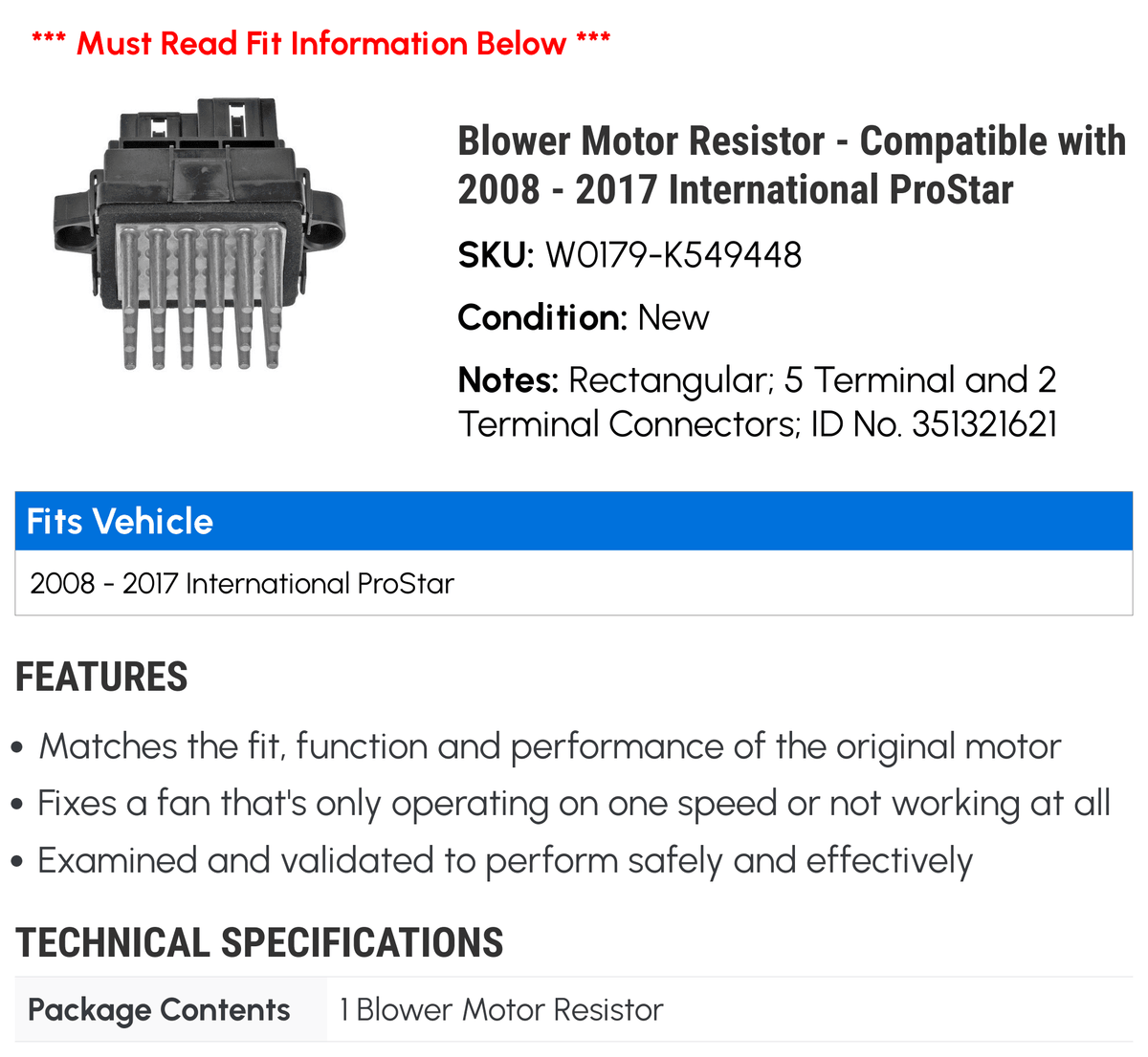 Blower Motor Resistor L281