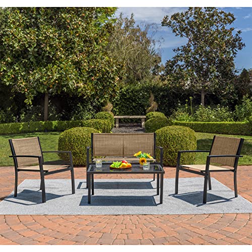4 Pieces Patio Furniture Set with Glass Coffee Table S115