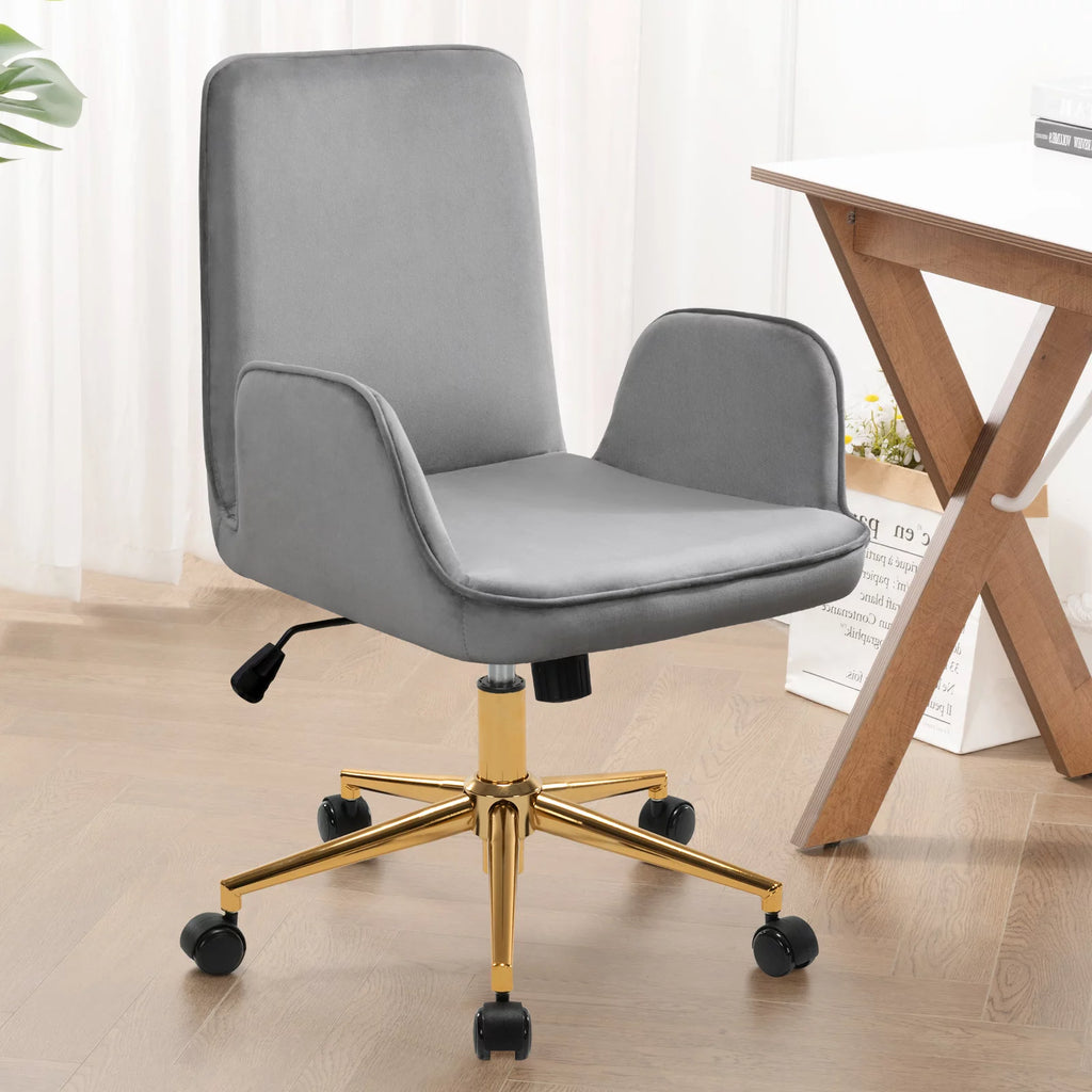 Grey Velvet Upholstered Desk Chair F6897
