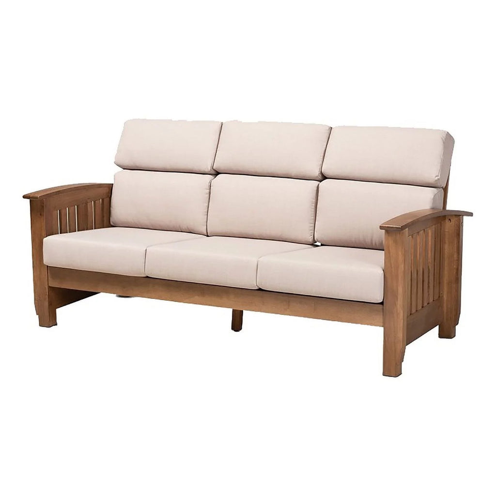 Modern Wood Fabric 3-Seater Sofa in Taupe Walnut Brown J2310