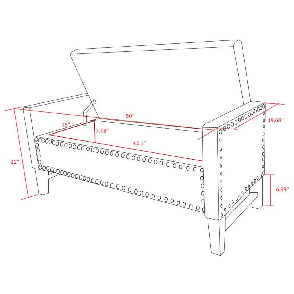 Espresso Faux Leather Storage Bench with Nailhead Trim B1717