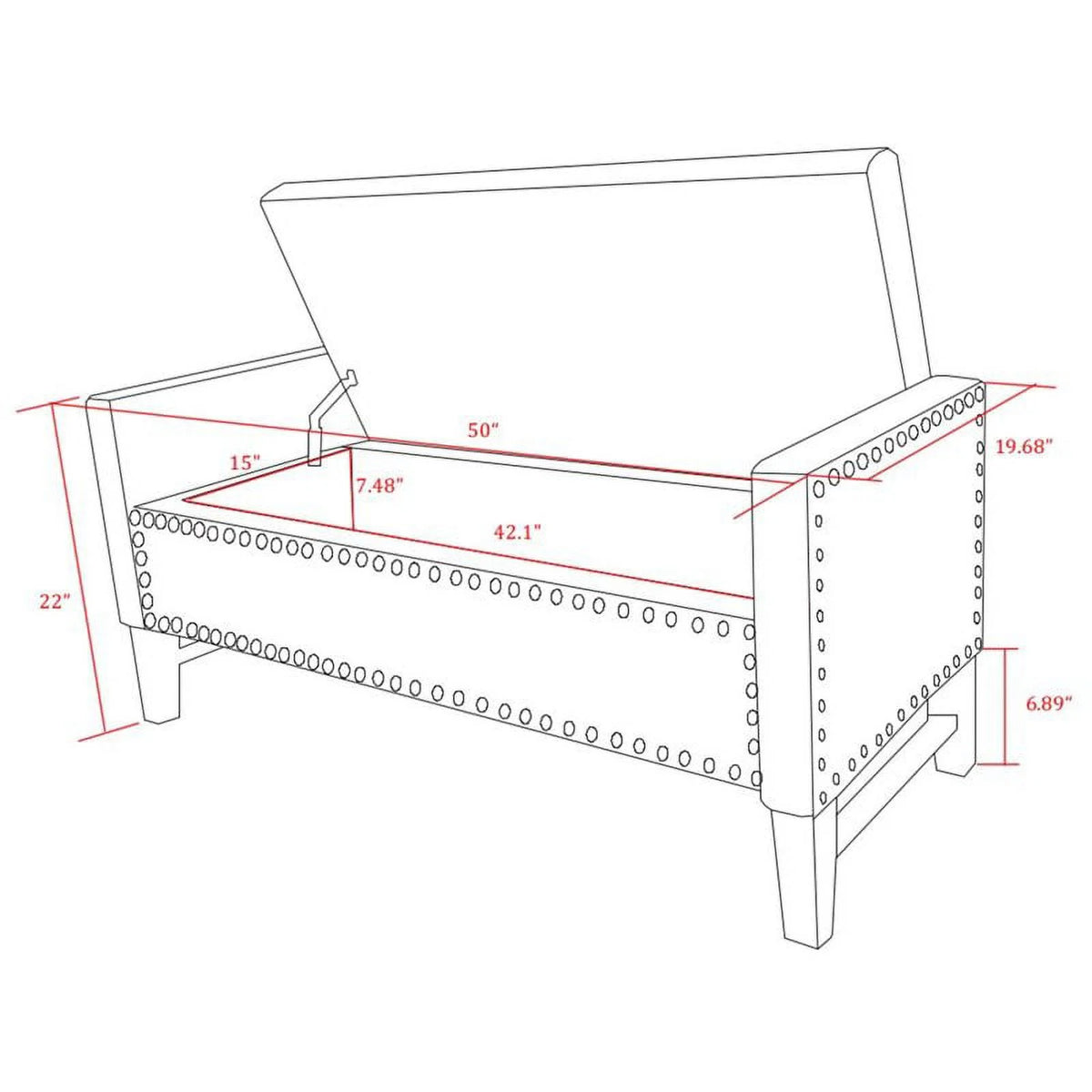 Espresso Faux Leather Storage Bench with Nailhead Trim B1717