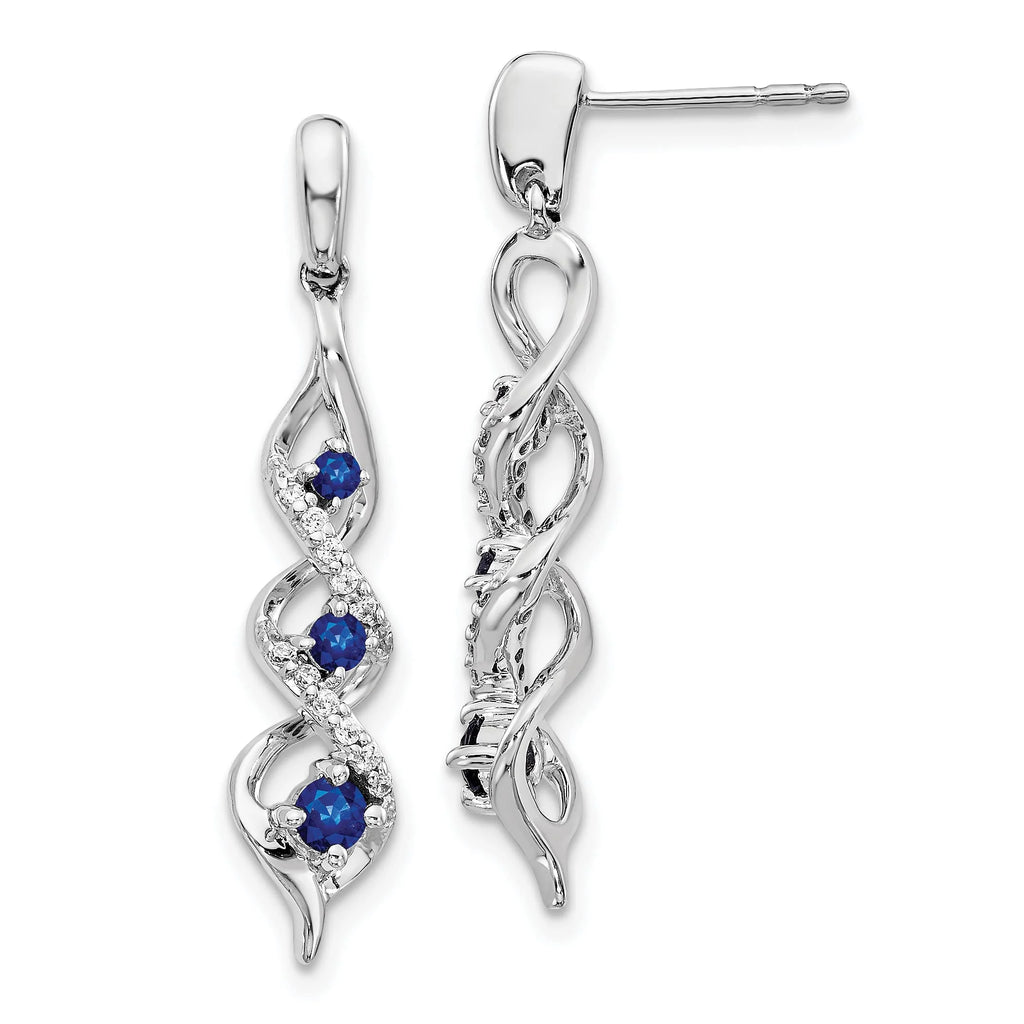 10K White Gold Diamond and Blue Sapphire Post Dangle Earrings M196864