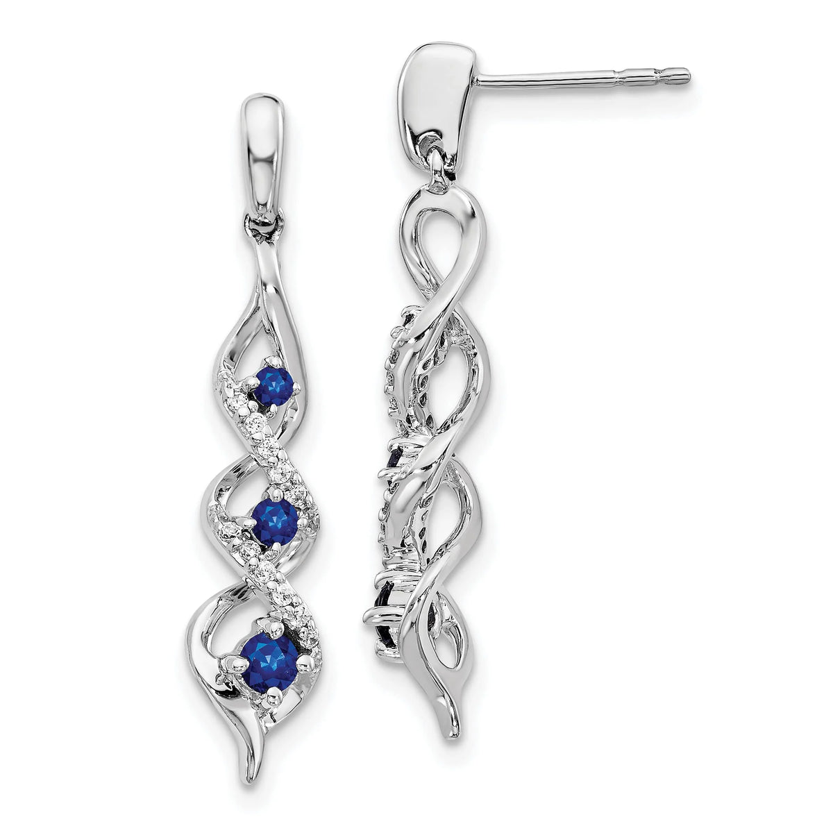 10K White Gold Diamond and Blue Sapphire Post Dangle Earrings M196864