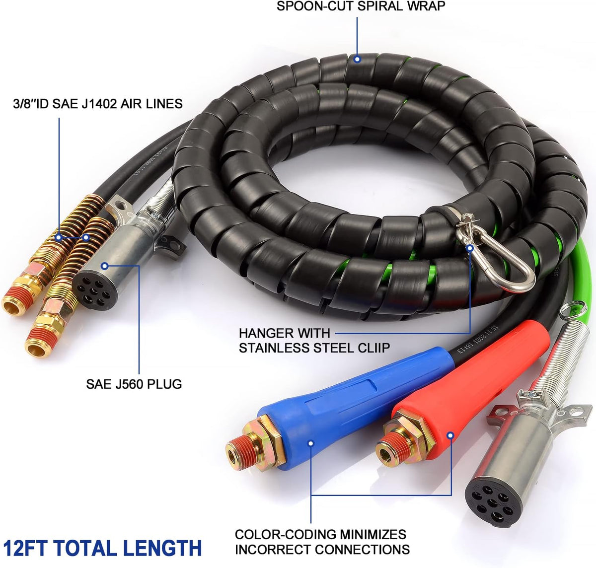 12ft 3 in 1 ABS Semi Air Hose Assemblies for Semi Truck S914