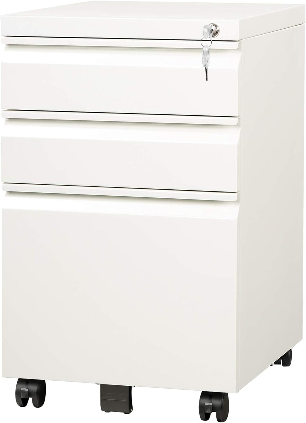White 3 Drawer Mobile File Cabinet with Lock S9046