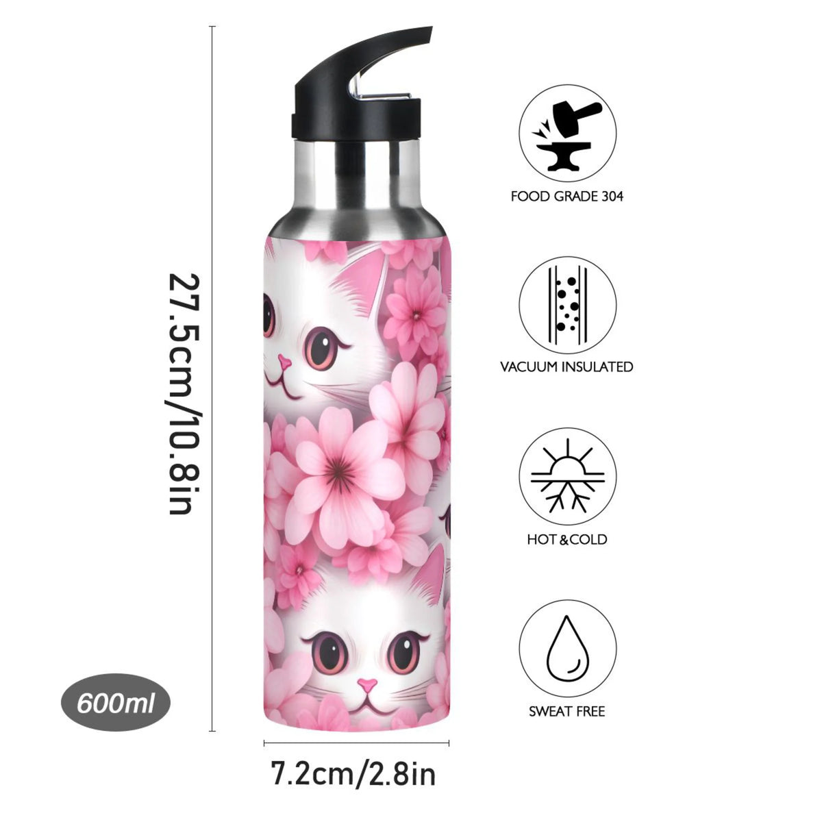 Insulated Stainless Steel Water Bottle with Straw Lid 20 oz X694
