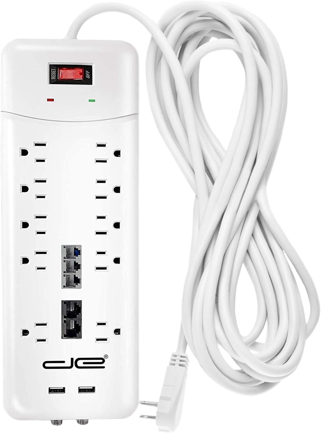 Black 10-Outlet Surge Protector Power Strip, 25 Foot Extension Cord, Pack of 2 A583165