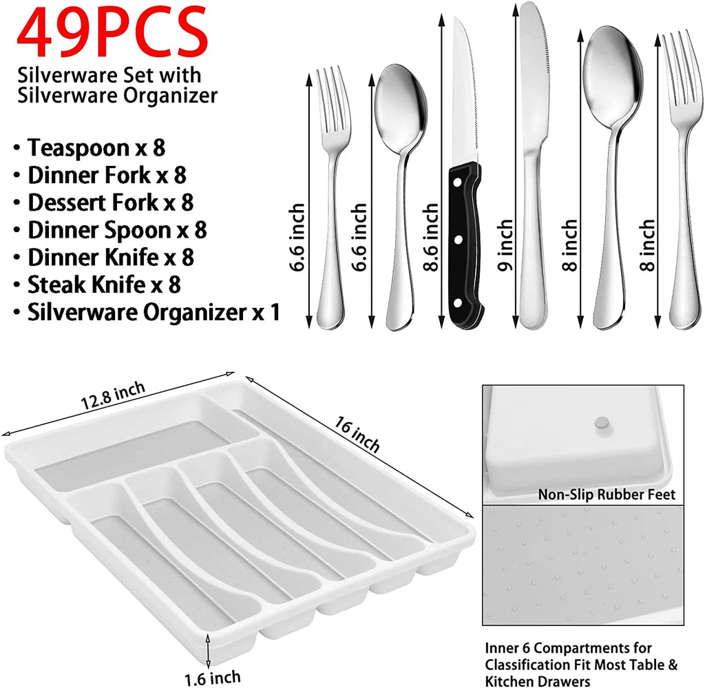 49-Piece Stainless Steel Silverware Set with Organizer A854741