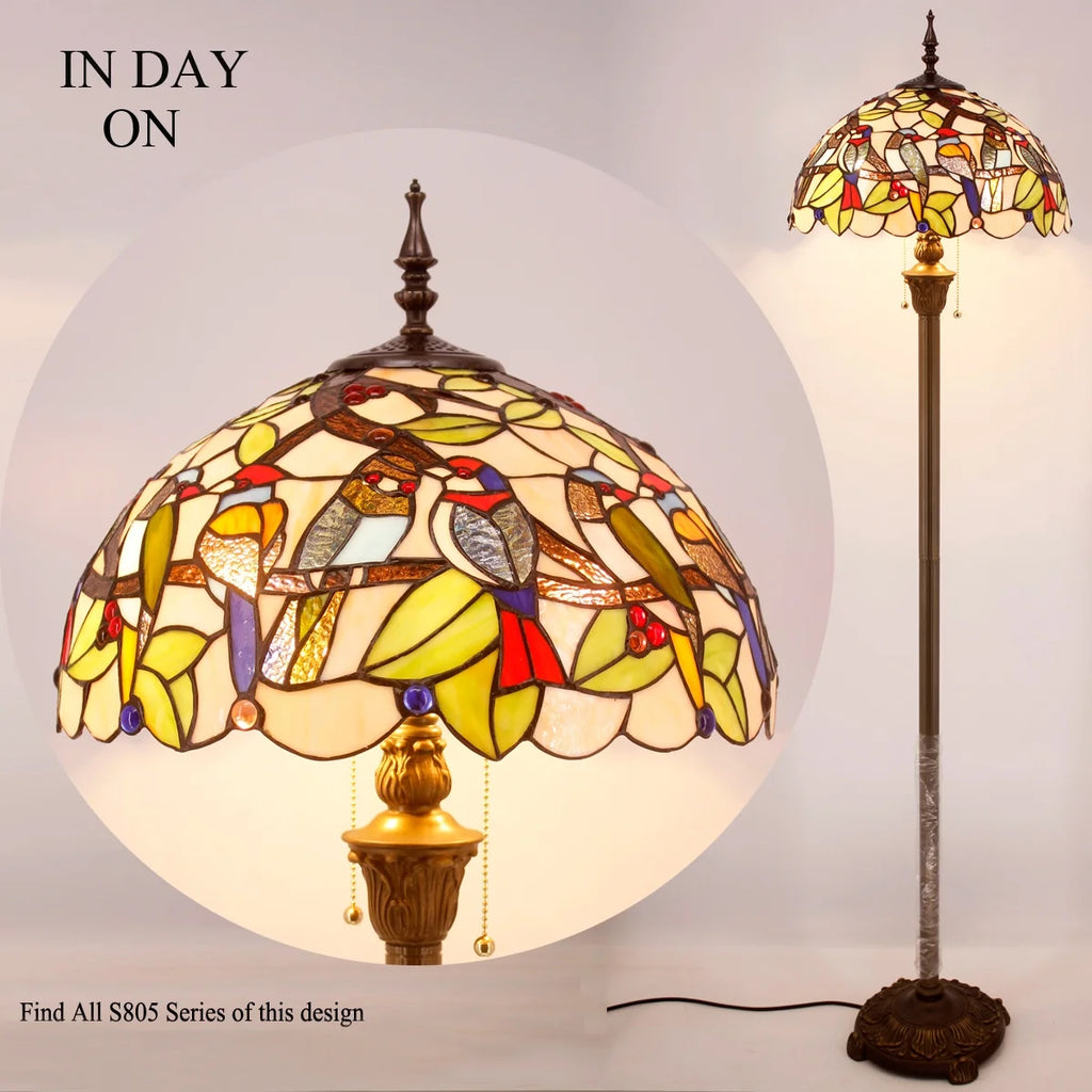 Bronze Floor Lamp with Stained Glass Shade G61077
